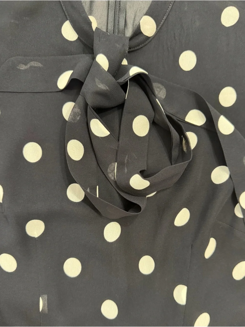 Reformation Fox Polka Dot Mini Dress Black White Tie Neck Size 4 EUC - Picture 5 of 9